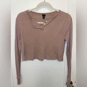 pink waffle long sleeve crop